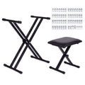 Adjustable X Keyboard Stand & Padded Piano Bench Set