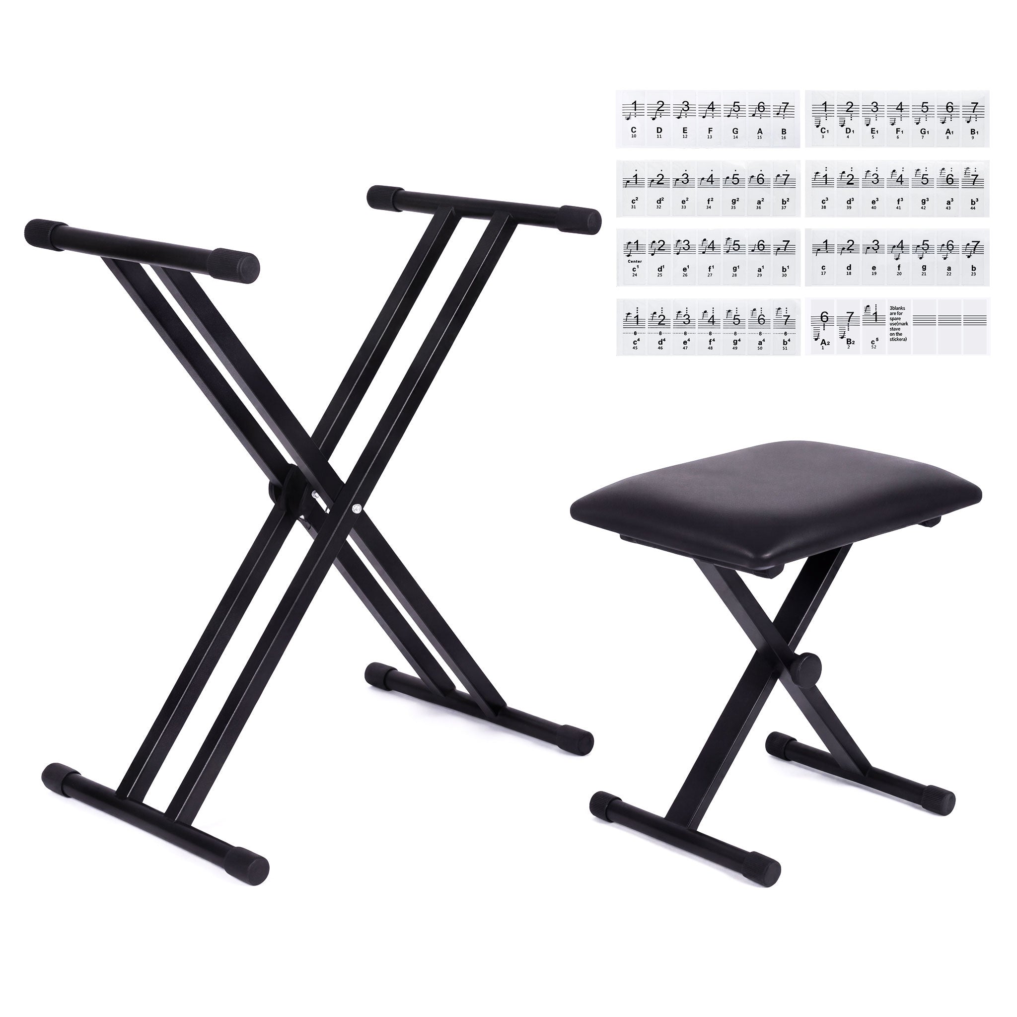 Adjustable X Keyboard Stand & Padded Piano Bench Set