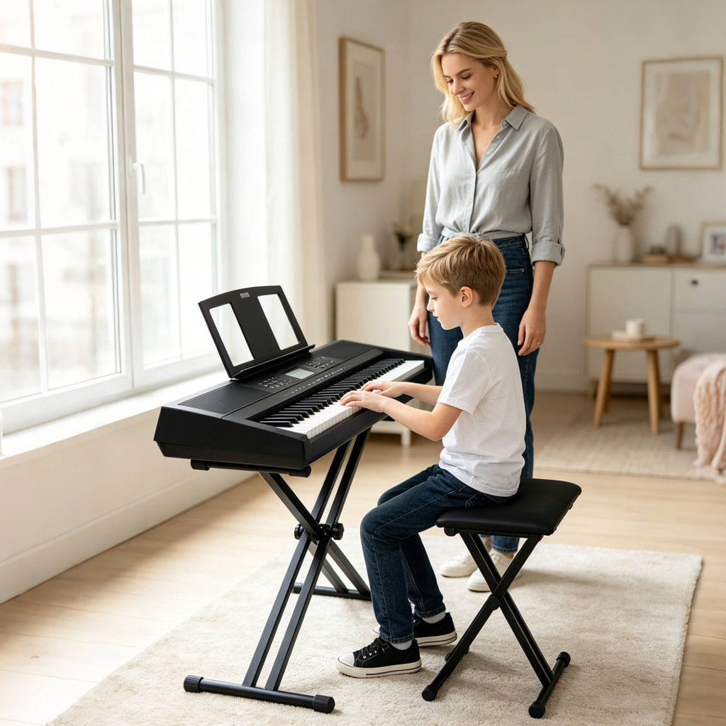 Adjustable X Keyboard Stand & Padded Piano Bench Set